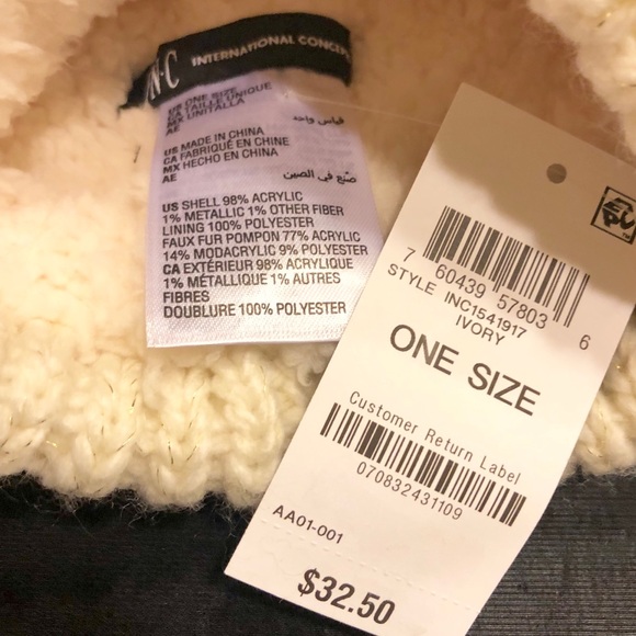 INC Cable Shine Beanie-FauxFur Pom/Fleece Lining😻 - Picture 6 of 6